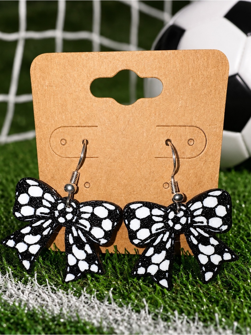 Soccer Bow Dangle Earrings
